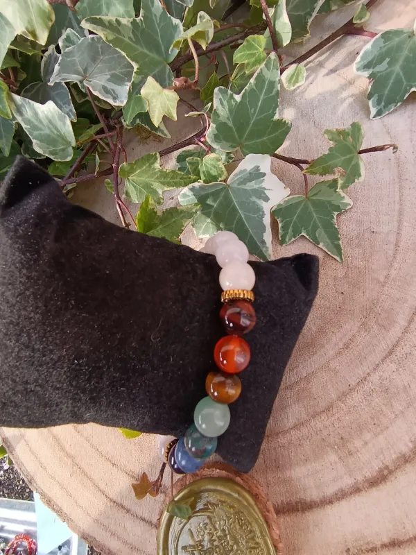 bracelet 7 chakras et quartz rose