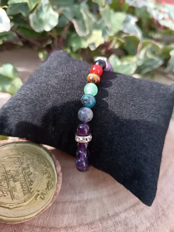 bracelet 7 chakras et améthyste
