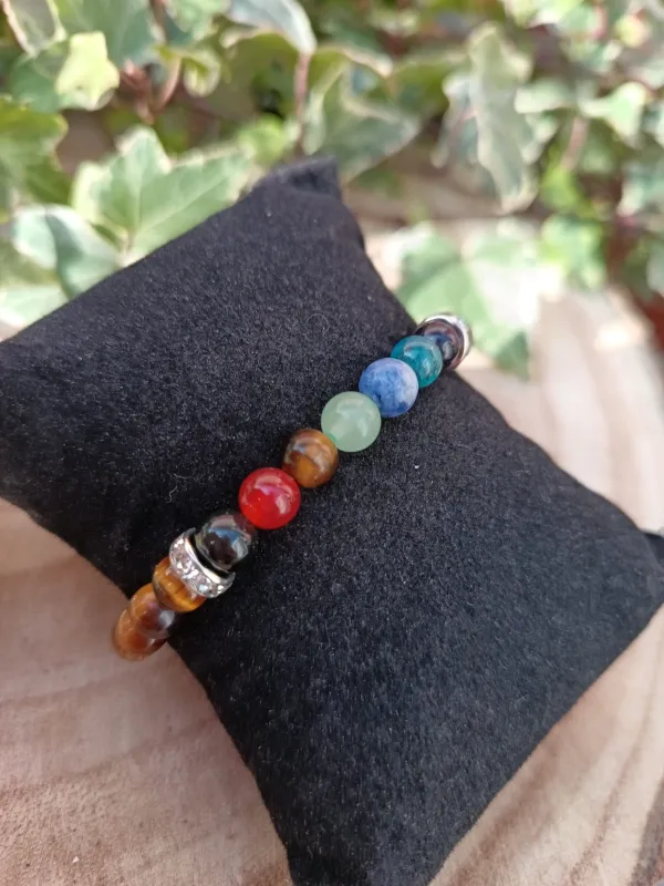 bracelet 7 chakras et oeil de tigre