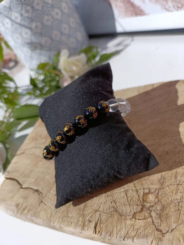 bracelet d'obsidienne et cristal de roche