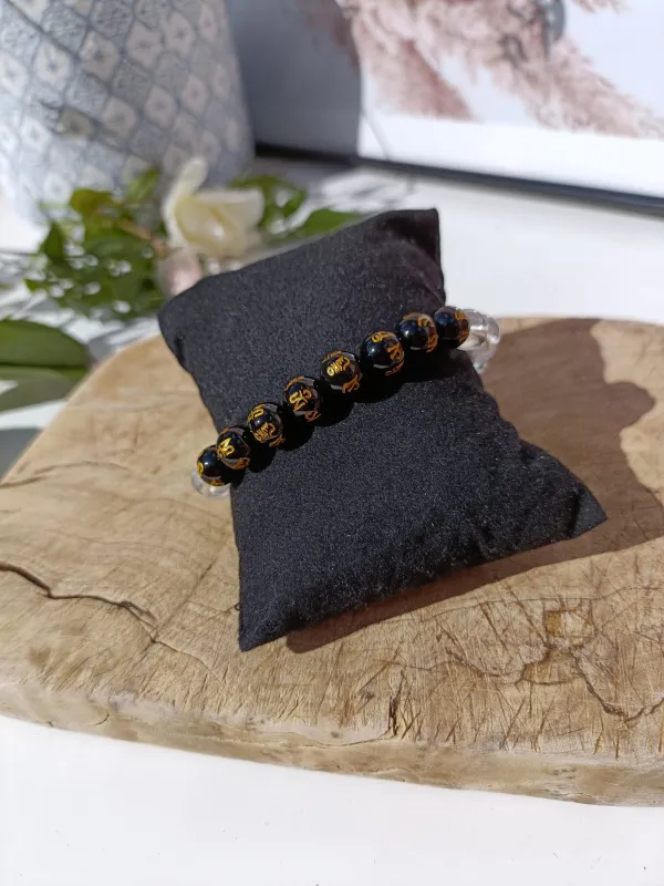 bracelet d'obsidienne et cristal de roche - Image 3