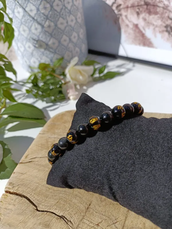 Bracelet d'obsidienne avec mantras